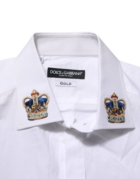Dolce & Gabbana White Crown Collared GOLD Formal Dress Shirt